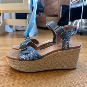 Lucky Brans Blue Embroidered Wedge Sandals